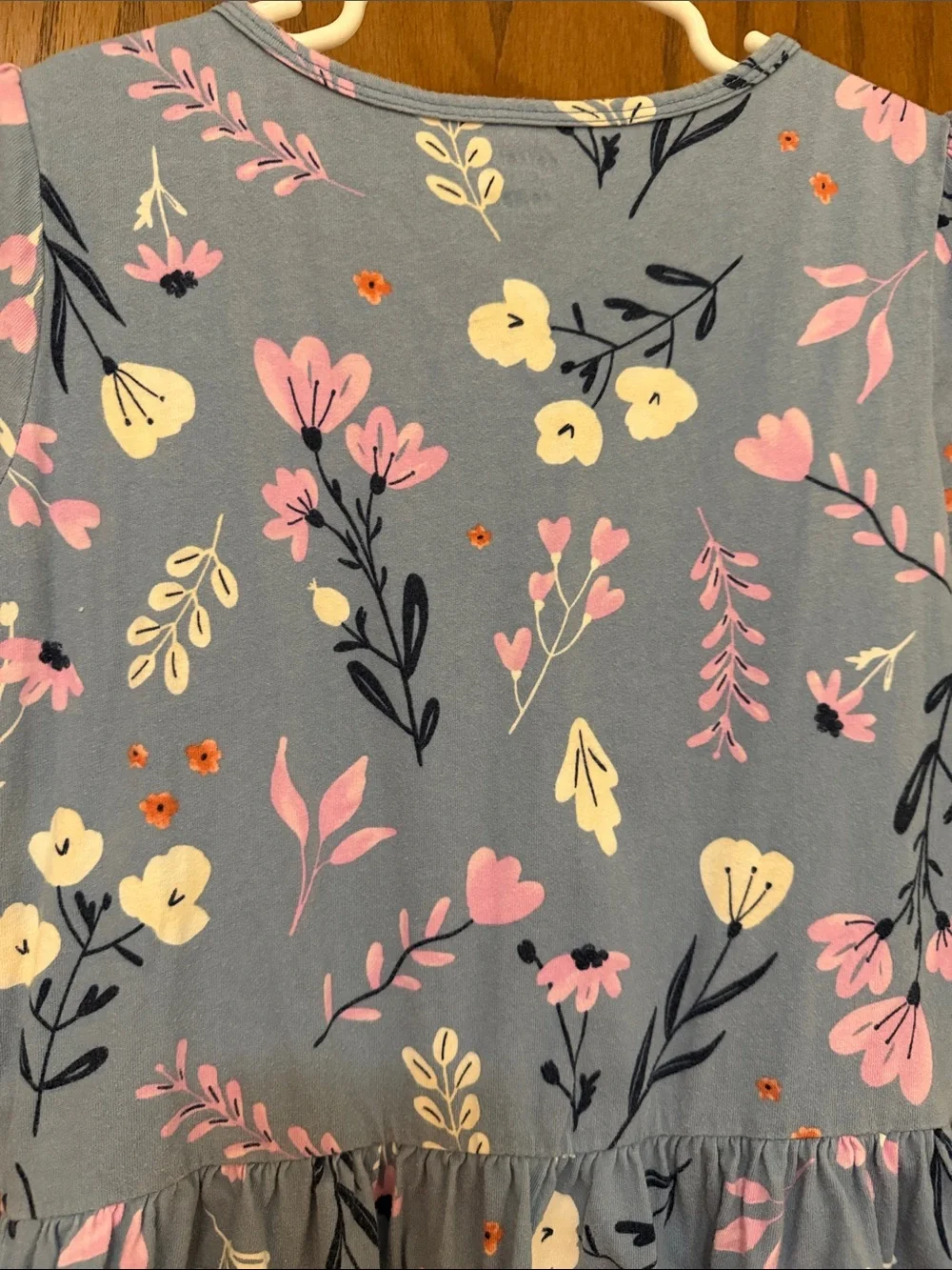 Carter's Blue Floral Short Sleeve Knit Cotton Dress with Pink & White Flowers